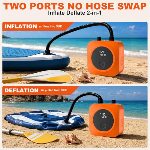 Electric Paddle Board Pump 50 PSI Rechargeable SUP Pump with LCD - Orange
