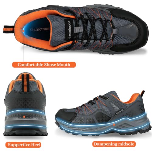 Men's Outdoor Hiking Trekking Shoes - Gray and Orange, Size 11.5
