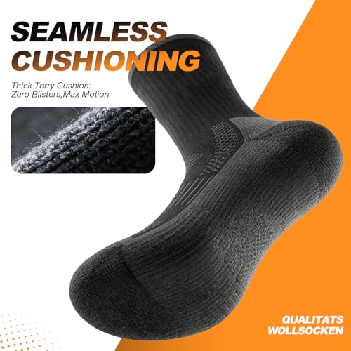 Winter Merino Wool Hiking Socks - Heavyweight Breathable Cushioned Socks, Large, Black