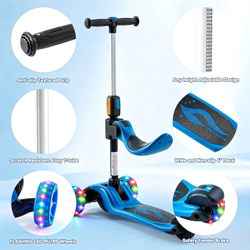 Kids 2-in-1 Folding Scooter - Blue, Adjustable Height & Safety Lock (Variation 1003-1A-Blue)
