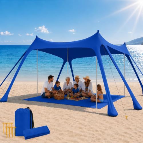 10x10FT Beach Sun Shelter with Mat & Sandbags - UPF50+ Windproof Canopy