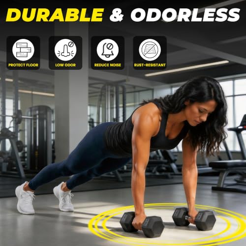 Hulkfit 100lb Rubber Coated Hex Dumbbell Set - Home Gym Weights for Full-Body Training