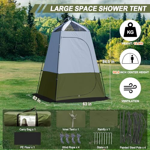Castle Unicorn Green Camping Shower Tent 7.9 ft Extra Tall Privacy Shelter with Floor