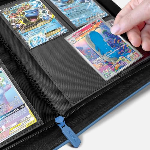 Card Binder 4 Pocket, Holds 160 Trading Cards, Waterproof PU Leather, Blue