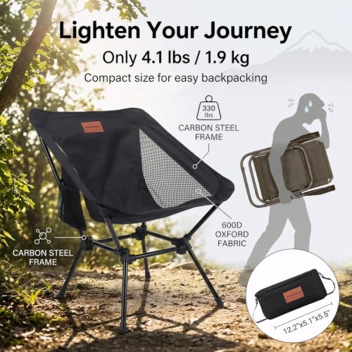 Eosphora 2 Pack Black Lightweight Camping Chairs for Adults & Teens