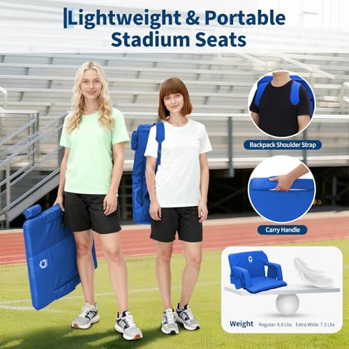 Wide Stadium Bleacher Seat with Back Support & Padded Cushion - Adjustable Reclining Football Chair with Cup Holders & Storage