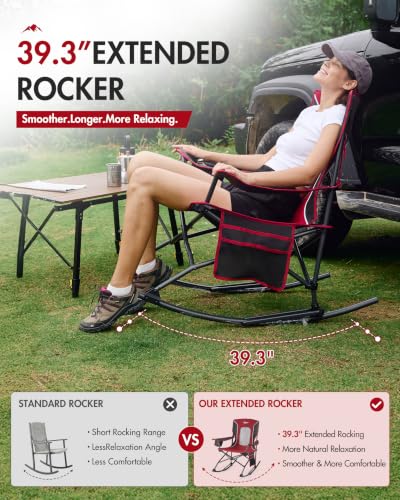 Portal Breathable Mesh Red Folding Camping Rocking Chair, 350LBS Portable Outdoor Seat