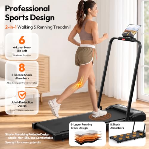 THERUN Under Desk Walking Treadmill with Handle Bar - Light Black, High Speed