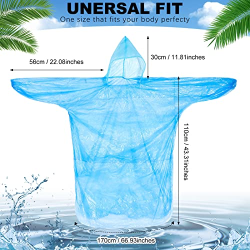 Blue Rain Ponchos Bulk 100 Pack Disposable with Hood for Adults