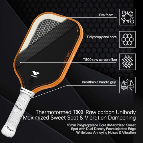 VAN WIN PRO T8 Pickleball Paddle - Raw Carbon Fiber USAPA Approved, Control & Power