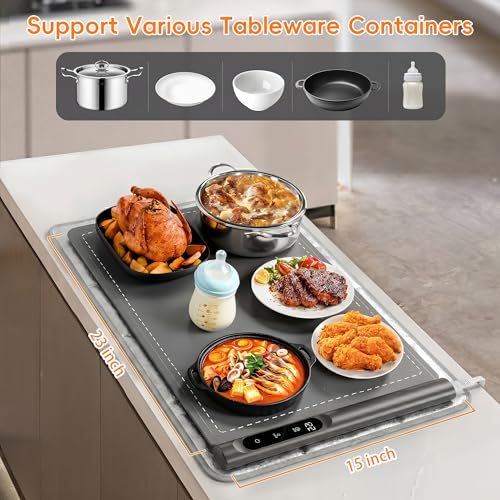 XL Large Food Warming Mat 23x15 in Graphene Technology, 6 Temp Modes, Gray