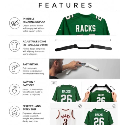 Jersey Racks 2-Pack Black Wall Mount Display Hangers - Damage-Free Jersey Holder