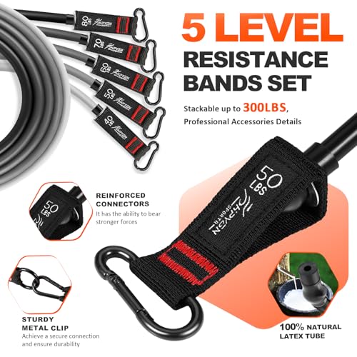 HPYGN Resistance Bands with Handles 300 lb Grey – Home Workout Exercise Bands
