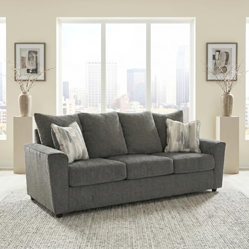 Gray Chenille Sofa with Flared Track Arms - Easy Assembly, Modern Design