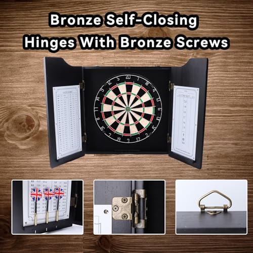 GSE Pro Black Solid Wood Dartboard Cabinet Set with Bristle Dartboard & Accessories