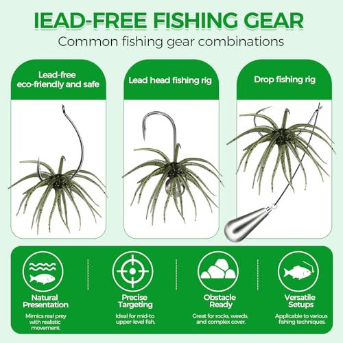 Penicfine Tentacle Fishing Lure Soft Plastic Swim Bait 2.36 Inch - Sea Urchin Design, Slow Sinking, Multiple Tentacles, Bright Colors, 10 Pack