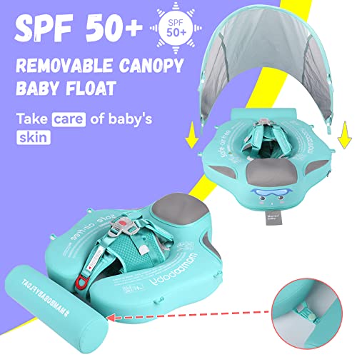 GENTEACO Deluxe Baby Swim Float with Canopy & Tail - Non-Inflatable Toddler Pool Float (Green, 3-24 Months)