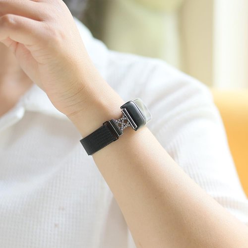 C&L Accessories Bands Compatible with Charge 6/Charge 5 Bands Stainless Steel Metal Strap for Women Men with Charms (Black, Bling)