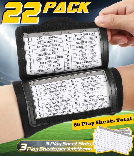 Football Wristbands with Play Windows & Quick Flip Access - Black 22pcs, Sports Coaching Aid