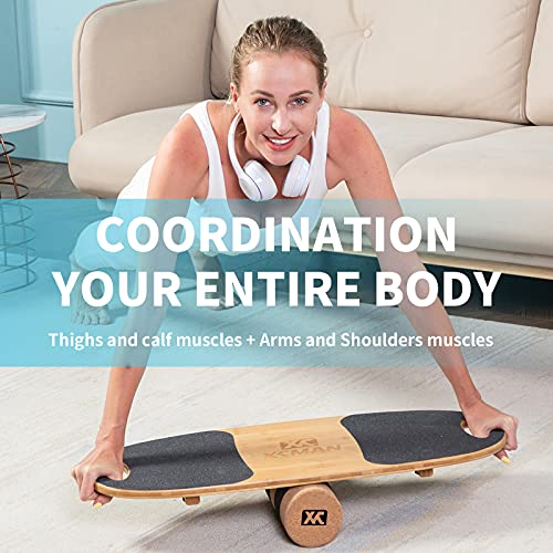 Balance Board Surf Trainer with Adjustable Stoppers for Snowboarding Skiing Yoga