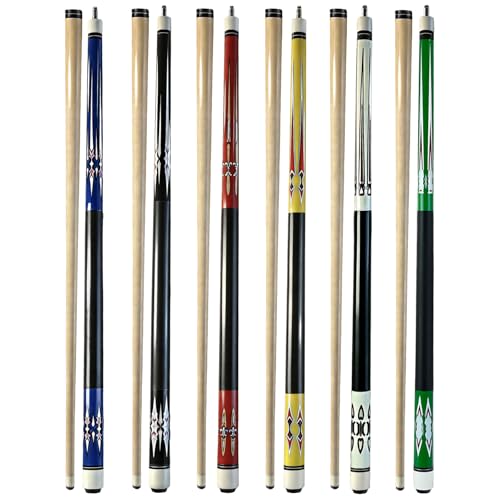 HMQQ 58 Inch Pool Cue Sticks Set of 6 - 20 oz 2-Piece Billiard Cues with Patterned Design