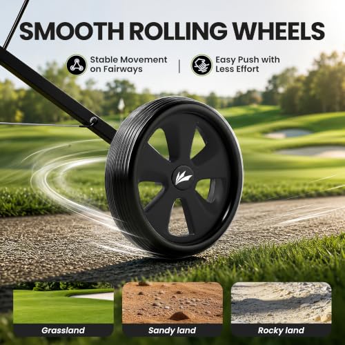WAYTULES Black 2-Wheel Foldable Golf Push Cart - Lightweight, Durable Steel Frame, Adjustable Straps