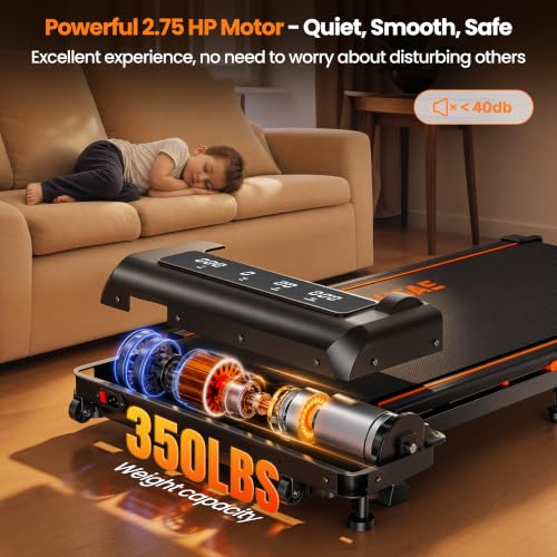 Walking Pad Treadmill for Home with 6.2 MPH Speed & 10% Incline - Black-Orange