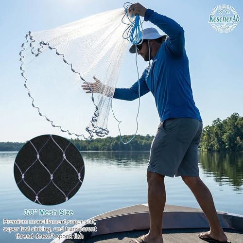 Cast Net with Bucket 4ft Radius 3/8" Mesh Fishing Net Bait Catching Equipment