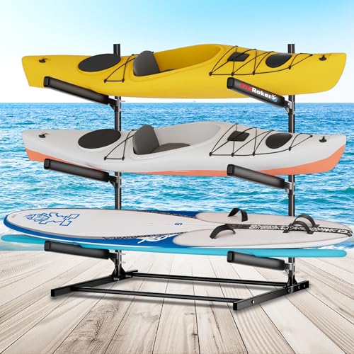 3-Tier Kayak Storage Rack Garage Stand Supports 300 lbs Black Steel