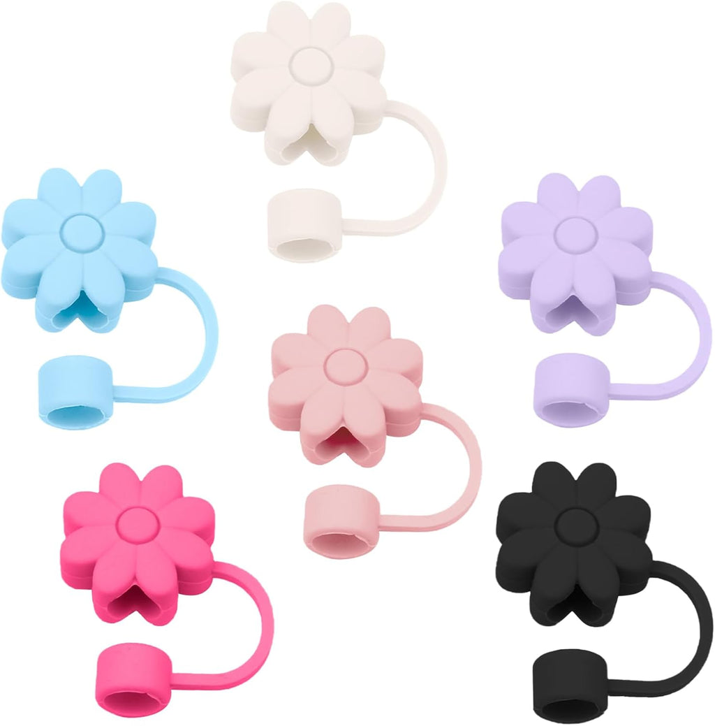 Skiennix Silicone Straw Covers - 6PCS Flower Toppers for Stanley Cups | Dust-Proof & Reusable, Fits 10mm Straws