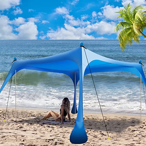 Buheco 10x10ft Blue Beach Tent Sun Shelter with 4 Sandbags, UV Waterproof Canopy