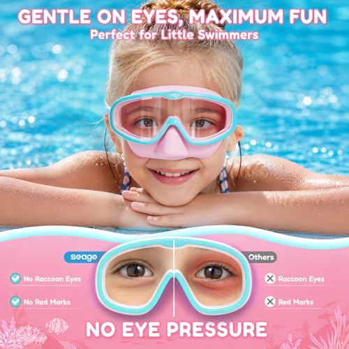 Kids Swim Goggles with Nose Cover 2 Pack - Anti-Fog Clear View, Pink Green & Pink Purple