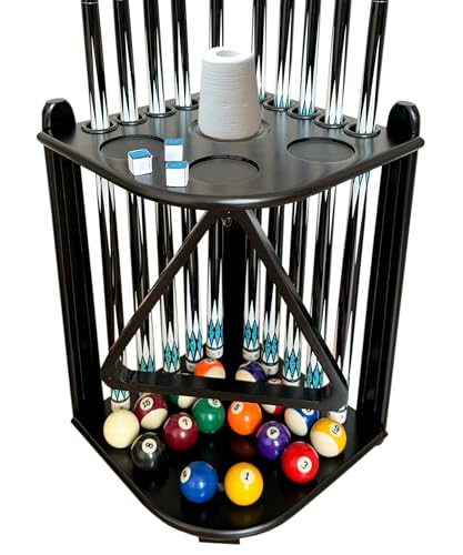 GACCO BILLIARDS Corner Pool Cue Rack Black – Holds 10 Cues & Accessories
