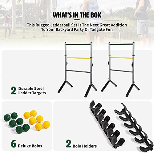 EastPoint Sports Gater Ladderball Set with Steel Ladders & Bolos - Outdoor Yard Game Grey/Yellow