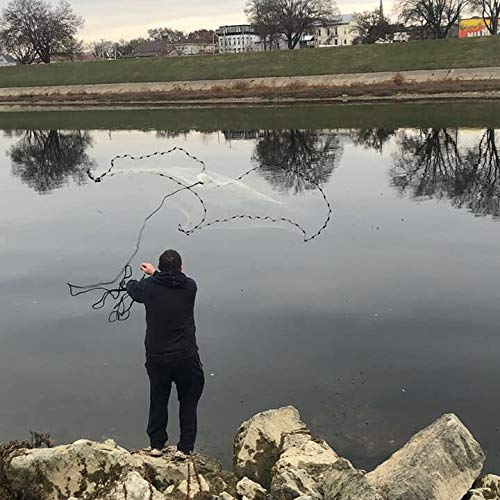 Saltwater Casting Net 8 Ft Mesh 3/8-Inch Bait Fish Net with Utility Bucket