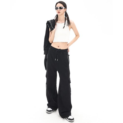 Elincho Baggy Cargo Pants for Women Elastic Waist Y2K Parachute Track Pants Trendy Casual Sports Wide Leg with Pockets