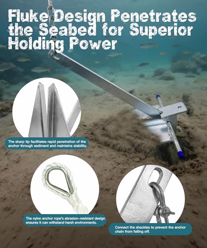 10 lb Galvanized Boat Anchor Kit with Chain Rope & Shackles for 16-26 ft Boats - Heavy Duty