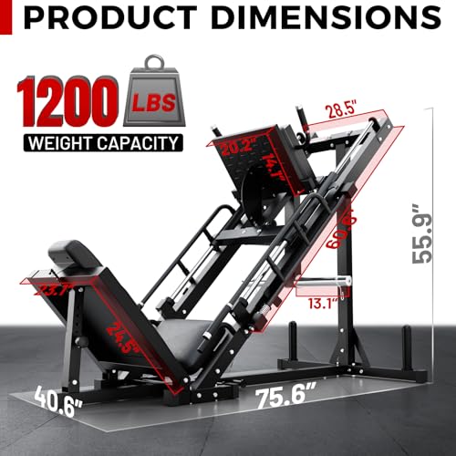 RitFit Black Leg Press Hack Squat Machine 1200LB Capacity, Stable & Versatile