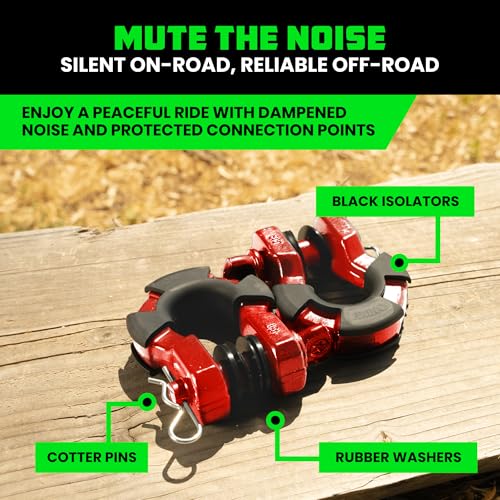 Red Heavy-Duty Shackles 70,548lb Break Strength - Rhino USA Super D Ring 2-Pack