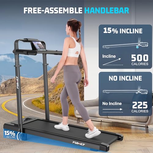 FUNMILY Deep Black Foldable Under Desk Treadmill with 15% Incline & Removable Desk