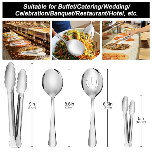 Silver 12-Piece Stainless Steel Serving Utensil Set with Tongs & Spoons