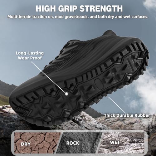 Men's Wide Orthopedic Support Shoes for Plantar Fasciitis - Slip-Resistant Hiking Sneakers, Black, 10 Wide, K1