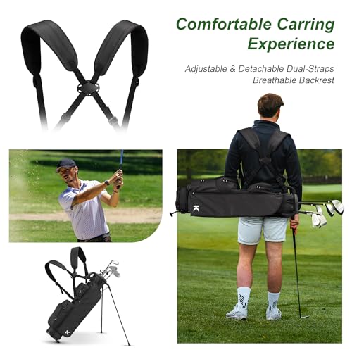 KVV Black Lightweight Pitch and Putt Golf Stand Bag with Adjustable Straps
