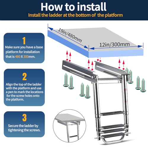 Marinebaby 4 Step Telescoping Boat Ladder with Mounting Hardware, Stainless Steel