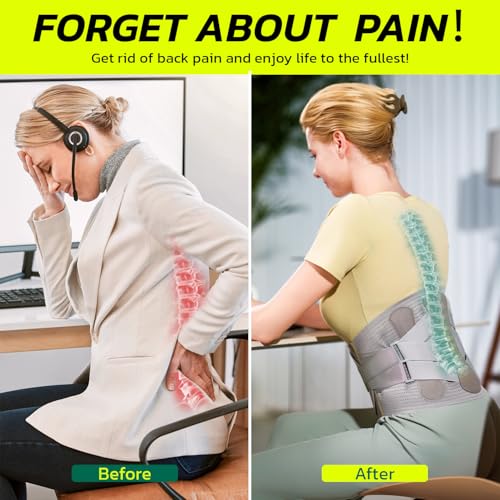 AOFIT Back Brace for Lower Back Pain Relief Lumbar Support Grey 3XL