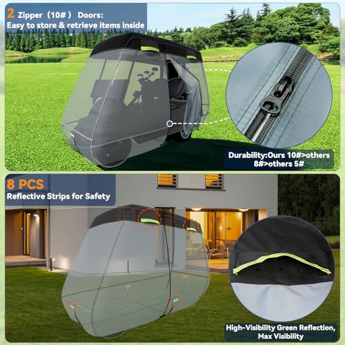 Gray Black Golf Cart Cover 2-4 Passenger Waterproof UV Resistant 900D+600D