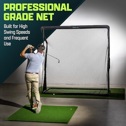 7 ft Golf Practice Net Elite - Steel Frame Hitting Net for Golfers - Black