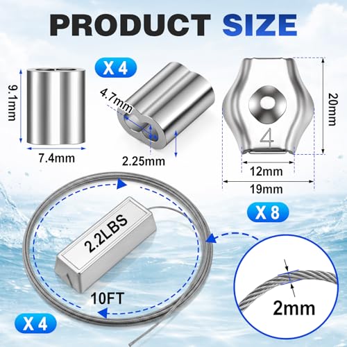 Marine Zinc Anode Kit for Boat and Pool Protection - 4 Pack, 2.2 lb Sacrificial Anodes with Stainless Steel Cables & Fittings