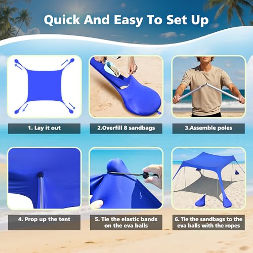10x10 FT Beach Tent Sun Shelter UPF 50+ UV Protection Windproof Portable Shade