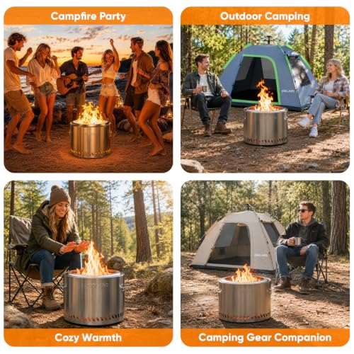 GOLABS FP1 Smokeless Portable Fire Pit 19.5-inch Stainless Steel Camping Fireplace